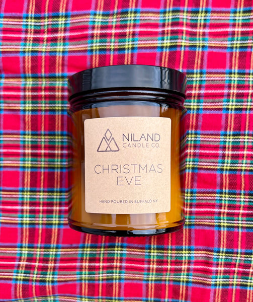 Christmas Eve Soy Candle in amber glass jar